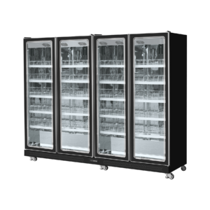 Air-Cooled Black Mirrored 4-Door Beverage Cooler